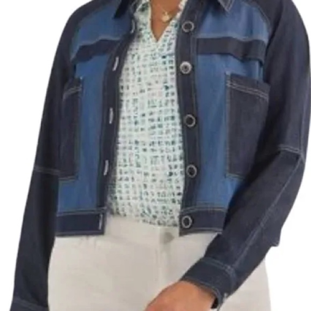 Cabi Composition Two-Tone Denim Jacket X-Small